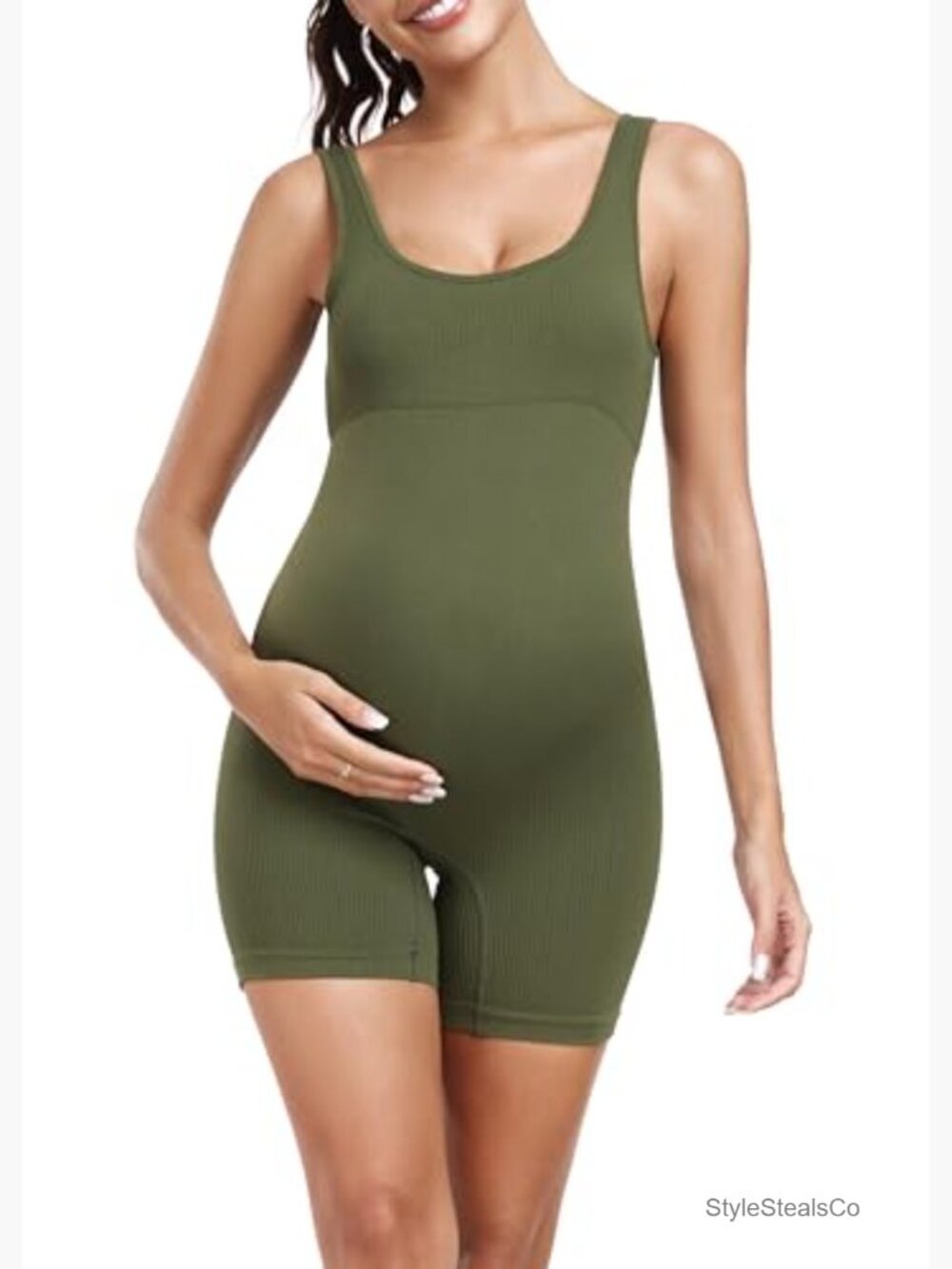 Maternity Seamless Yoga Jumpsuit One Piece Bodysuit Square Neck Romper - Picture 2 of 5